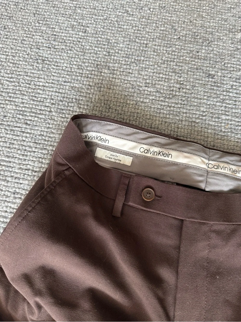 Calvin Klein Men's Slim Fit Solid Dress Pants Brown Work Slacks 30W x 30L